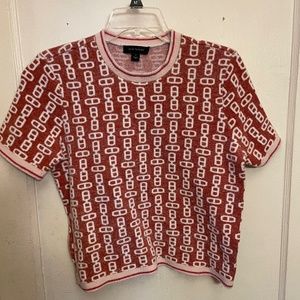 Orange & White Patterned Sweater Top, Size M